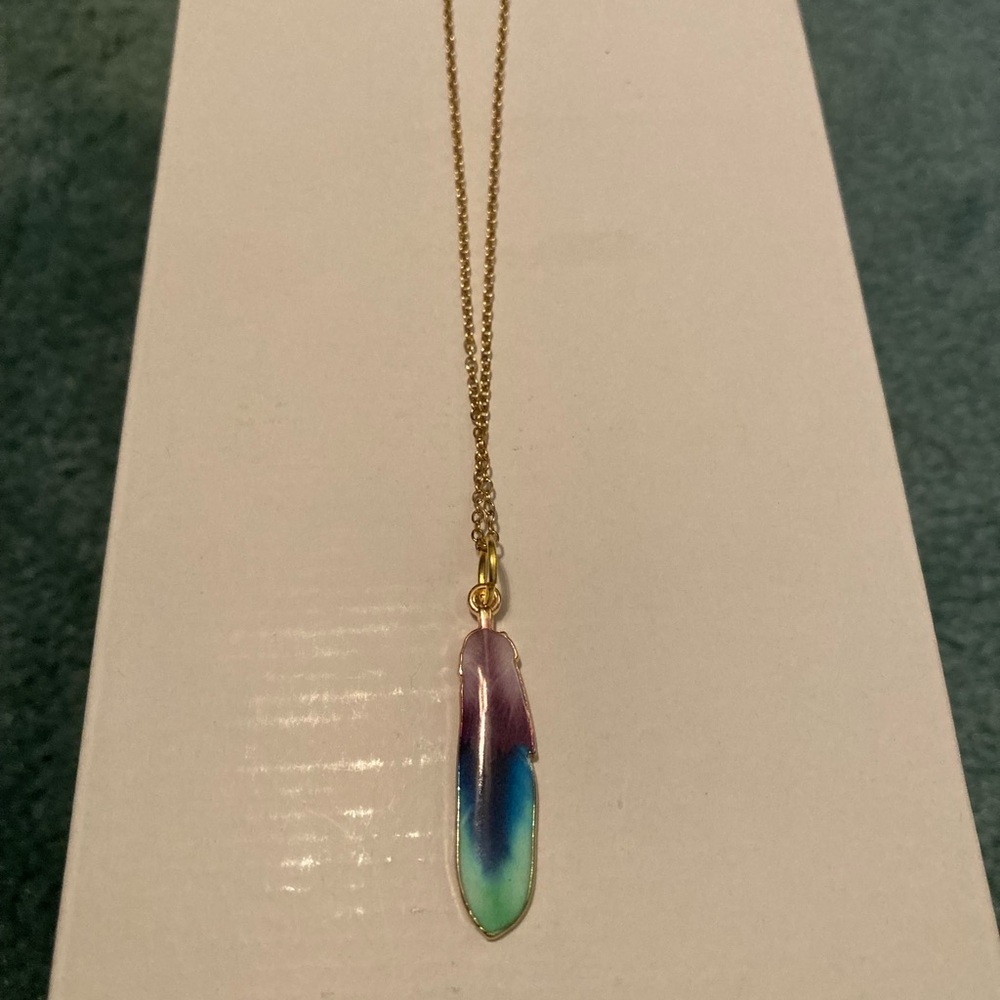 Enamel Bird Feather Pendant Necklace Blue Purple 🪶